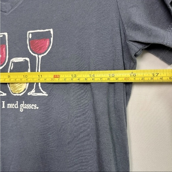 Life is Good Women Sz S I Need Wine Glasses Crusher Tee V Neck Navy Blue NWT - Picture 10 of 11